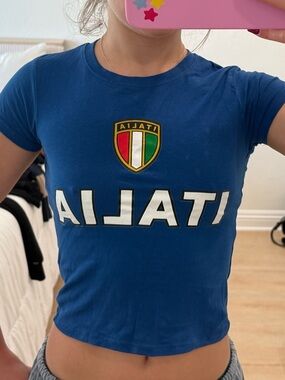 Blue 'Italia' Logo Short Sleeve Tee